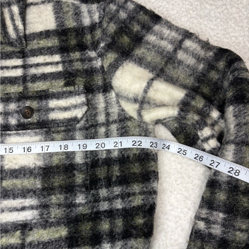 Zara Women Green Gray Plaid Wool Blend Button Shacket - Picture 7 of 12